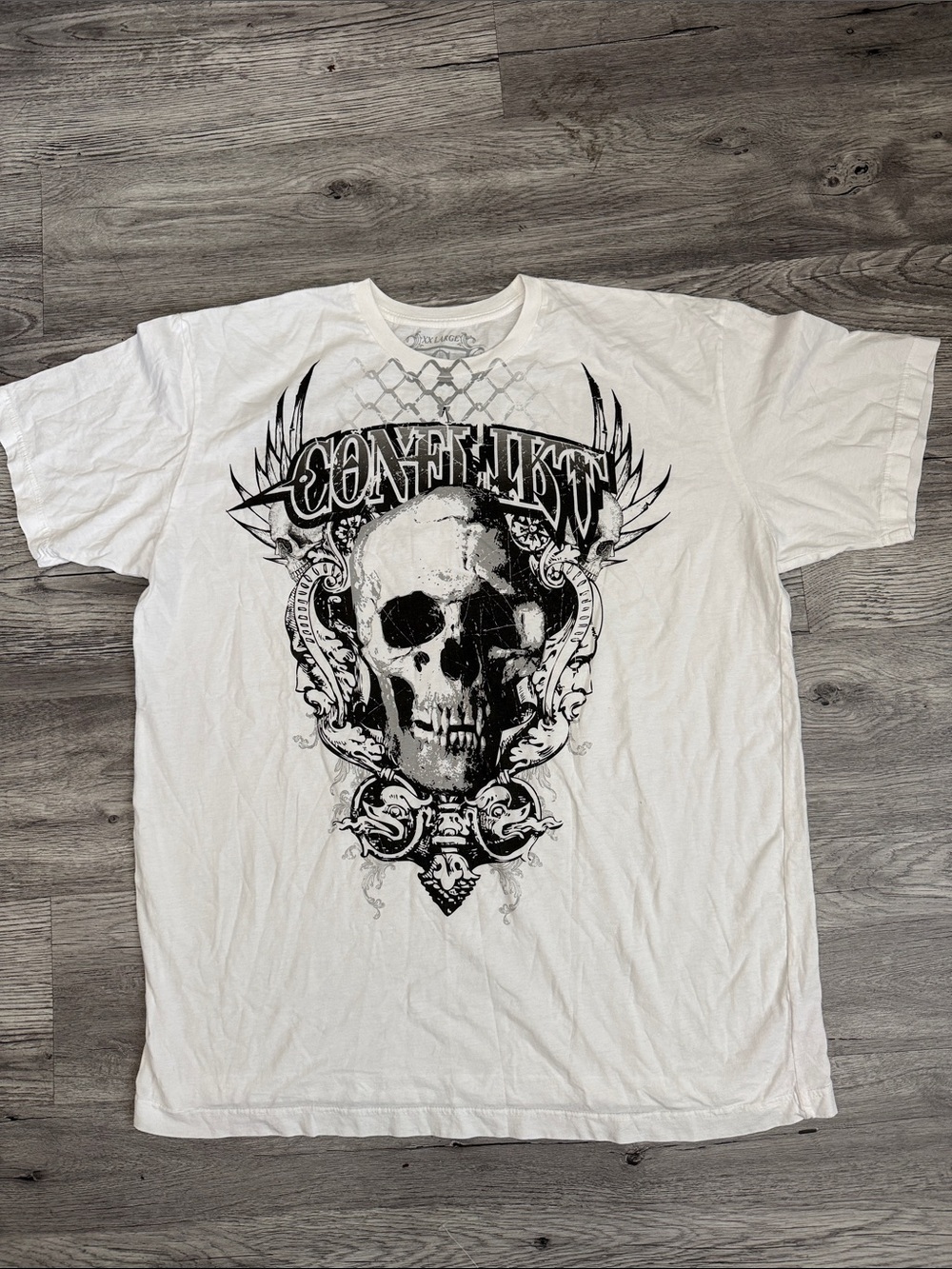 Affliction Style White Short-Sleeve Skull Graphic Tee